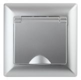 Розетка 2P+E Schuko с крышкой, 16А-250В, СУ, Solo, алюминий, 4-203-03 Б0043321 ЭРА