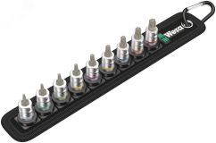 Набор головок торцевых со вставкой с функцией фиксации крепежа 1x Belt A 3 TORX HF Zyklop DR 1/4 9 предметов комплектация: 9x 8767 A HF TORX Головка торцевая со вставкой Zyklop с приводом 1/4 с функцией фиксации крепежа: TX 8x28.0 TX 9x28.0 TX 1 WE-003882