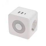 Двойник электрический Куб 16А с/з + 2хUSB-A 2,4А + USB Type-C 3А с ночной подсветкой, белый 11-1251 REXANT