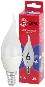 Лампа светодиодная LED BXS-6W-865-E14 R (диод, свеча на ветру, 6Вт, хол, E14) (10/100/2800) Б0045344 ЭРА