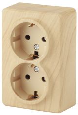 Розетка 2х2P+E Schuko со шторками, 16A-250В, ОУ, Эра Эксперт, сосна, 11-2206-11 Б0020696 ЭРА