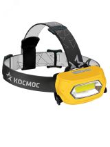 Фонарь налобный аккумуляторный , 3W COB LED, аккум. 3,7V 800mAh, 210Lm, 6 часов, Косм ос KOC-LiPoH3WCOB Космос