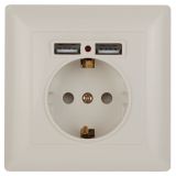 Розетка P+E Schuko со шторками, 16А-250В + 2хUSB, IP20, СУ, Solo, слоновая кость, 4-410-02 Б0043404 ЭРА