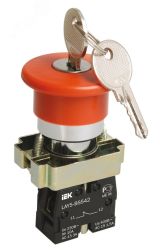 Кнопка красная с ключом LAY5-BS142 Гриб 22мм 240В BBG50-LAY5-K04 IEK