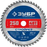 Диск пильный по строительной древесине Стройрез 250х30мм 48Т 36931-250-30-48 ЗУБР