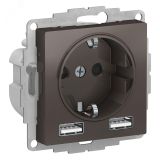 РОЗЕТКА ATLASDESIGN 16А c 2 USB A+A, 5В/2,4А, 2х5В/1,2А, механизм, МОККО ATN000630 Systeme Electric