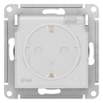 Розетка ATLASDESIGN AQUA с заземлением со шторками с крышкой 16А IP44 механизм белый ATN440146 Systeme Electric