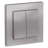 Выключатель двухклавишный ATLASDESIGN схема 5 10АХ в сборе алюминий ATN000352 Systeme Electric