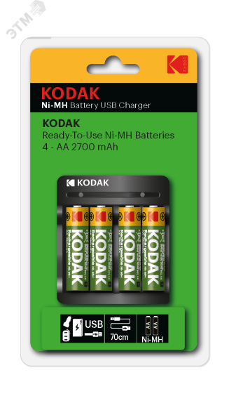 Зарядное устройство для аккумуляторов USB Overnight charger with 4 x AA 2700 mAh [K4AA/AAA] (6/48/1008) Б0056003 KODAK
