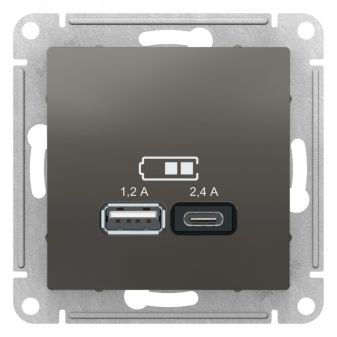 РОЗЕТКА USB ATLASDESIGN A+С, 5В/2,4 А, 2х5В/1,2 А, механизм, СТАЛЬ ATN000939 Systeme Electric