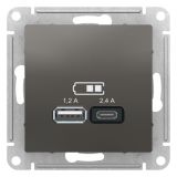 РОЗЕТКА USB ATLASDESIGN A+С, 5В/2,4 А, 2х5В/1,2 А, механизм, СТАЛЬ ATN000939 Systeme Electric