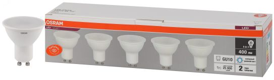 Лампа светодиодная LED 5 Вт GU10 6500К 400Лм спот 220 В (замена 35Вт) OSRAM 4058075584839 LEDVANCE