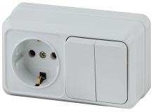 Блок розетка с выключателем Intro Quadro 2-702-01 двойным горизонтальный 10(16)А-250В, IP20, ОУ, белый Б0053873 ЭРА