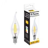 Лампа светодиодная LED 7вт Е14 теплый свеча на ветру FILAMENT 25727 FERON