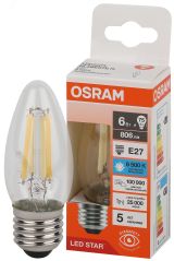 Лампа светодиодная филаментная LED Star Свеча 6Вт (замена 75Вт), 806Лм, 6500К, цоколь E27 OSRAM 4058075688100 LEDVANCE