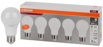 Лампа светодиодная LED 10 Вт E27 3000К 800Лм груша 220 В (замена 75Вт) OSRAM упаковка 5 шт 4058075577718 LEDVANCE