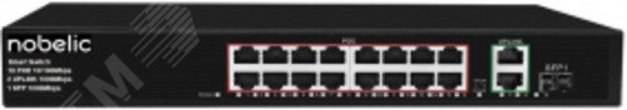 Коммутатор 16 портов неуправляемый PoE 10/100Мбит/с 2 Uplink порта 100 Мбит/с N880748 Nobelic