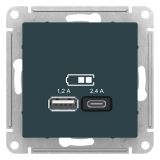 РОЗЕТКА USB ATLASDESIGN A+С, 5В/2,4 А, 2х5В/1,2 А, механизм, ИЗУМРУД ATN000839 Systeme Electric