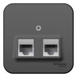 Розетка BLANCA наружная двойная компьютерная RJ45+телефонная RJ11, кат.5e, с изолирующей пластиной, антрацит BLNIA045116 Systeme Electric