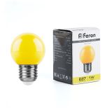Лампа светодиодная LED 1вт Е27 желтый (шар) 25879 FERON