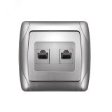 Маргарита розетка двухпортовая компьютерная RJ45, серебро (еврослот) 1083-S UNIVersal