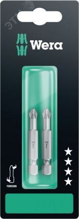 Бита торсионная 851/4 TZ PH SB вязкая твердость хвостовик 1/4 E 6.3 2 шт PH 1 x 50 мм с держателем-еврослот WE-134380 Wera