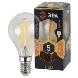Лампа светодиодная филаментная F-LED P45-5W-827-E14 (филамент, шар, 5Вт, тепл, E14 (10/100/3000) Б0043437 ЭРА