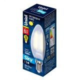 Лампа светодиодная LED 6вт 200-250В свеча матовое 500Лм Е14 3000К Sky филамент UL-00000305 Uniel
