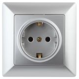Розетка Intro Solo 4-206-03 с заземлением 2P+E Schuko со шторками, 16А-250В, IP20, СУ, алюминий Б0053683 ЭРА