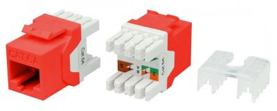 Вставка Keystone Jack RJ-45(8P8C)категория 6a(10G)красная 432649 Hyperline