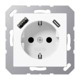 Розетка SCHUKO с USB-зарядным устройством, тип A +тип С, термопласт, белый A1520-15CAWW JUNG