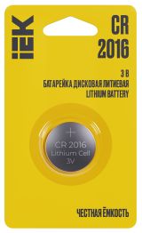 Батарейка дисковая литиевая CR2016 (1шт/блистер) IEK ABT-CR2016-OP-L01 IEK