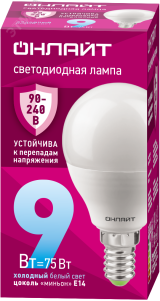 Лампа светодиодная 9вт OLL-G45-9-230-6.5K-E14-FR PRO 90-240В ОНЛАЙТ 32003 ОНЛАЙТ