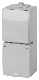 Блок розетка+выкл. верт. IP65, 16A(10AX)-250В, ОУ, Эра Эксперт, серый, 11-7607-03 Б0035998 ЭРА