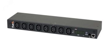 Блок розеток SW - Switched 19д 8 розеток C13 макс. нагрузка 16 А шнур питания 3 м. вилка С20 цифровое измерение силы тока на входе металлический корпус Счетчик кВт*ч макс. мощность 4000 Вт 432*4445*125 мм цвет черный. ЭКО33593 TLK