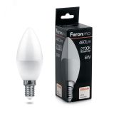 Лампа светодиодная LED 6вт Е14 теплый матовая свеча Feron.PRO 38044 FERON