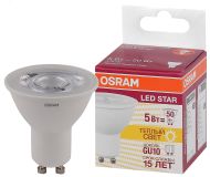 Лампа светодиодная LED 5Вт GU10 3000К 370лм спот 230V CL (замена 50Вт) PAR16 OSRAM LS 4058075403376 LEDVANCE