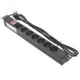 Блок розеток PDU TERACOM 19' 1U 16А/250В 7 роз. Schuko с выключателем шнур 2 м 3x1.5 мм2 вилка Schuko корпус пластик черный TRC-HPD-LS-16A-7SH-2MSH EKF