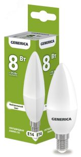 Лампа светодиодная C35 свеча 8Вт 230В 4000К E14 GENERICA LL-C35-08-230-40-E14-G IEK