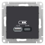 РОЗЕТКА USB ATLASDESIGN A+С, 5В/2,4А, 2х5В/1,2 А, механизм, КАРБОН ATN001039 Systeme Electric
