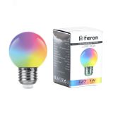 Лампа светодиодная LED 1вт Е27 RGB плавная смена цвета шар 38116 FERON