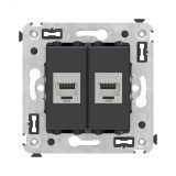 Avanti Компьютерная розетка RJ-45 без шторки в стену, кат.5e двойная экранированная,  Черный матовый 4412764 DKC