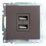 Розетка двухместная USB (механизм), 250В, 2,1А, серия Катрин, шоколад Stekker 49027 STEKKER