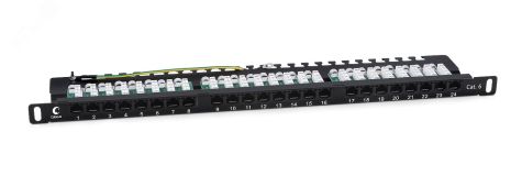 Патч-панель высокой плотности 19' (0,5U), 24 порта RJ-45, категория 6, Dual IDC, 90 градусов, с задним кабельным организатором 9667c Cabeus