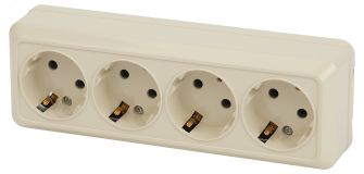 Розетка Intro Quadro 2-208-02 с заземлением четырехместная 4х2P+E, 16А-250В, IP20, ОУ, слоновая кость Б0053840 ЭРА