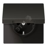 Штепсельная розетка SCHUKO одинарная, с заземлением, с откидной крышкой, 16A, 250В  (механизм + накладка, без рамки). Серия LS990  Материал- металл  Цвет- антрацит AL1520KLAN JUNG