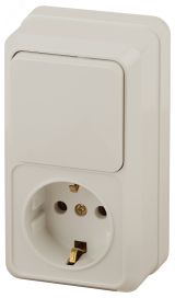 Блок розетка с выключателем Intro Quadro 2-705-02 вертикальный 10(16)А-250В, IP20, ОУ, слоновая кость Б0053884 ЭРА