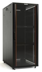 Шкаф напольный 19-дюймовый 32U 1610x800х800мм передняя стеклянная дверь со стальными перфорированными боковинами задняя дверь сплошная ручка с замком крыша нового типа черный (RAL 9004) (разобранный) 395992 Hyperline