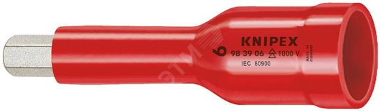 Головка торцевая VDE 1000V DR 3/8 с насадкой для винтов с внутренним шестигранником 9 мм диэлектрическая L-75 мм KN-983905 KNIPEX