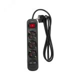 Удлинитель STANDARD 3 гнезда, 1,5 м, 3х1,0 мм2, с/з, с выключателем, 2 USB, черный 13-4021 REXANT